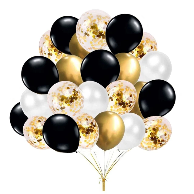 60 Ballons Noirs, Hélium Confettis Ballons en Latex Noir, Pour