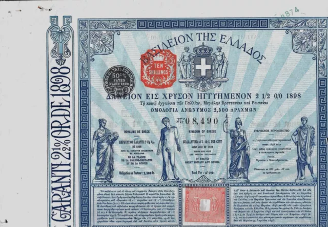 Kingdom of Greece / 2 1/2% Emprunt Hellenique Gold Loan 1898 ) + Restcoupons