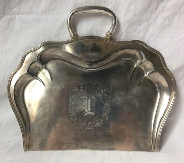 Vtg Forbes Crumb Catcher Silent Butler Quadruple Silverplate Monogram L Dust Pan