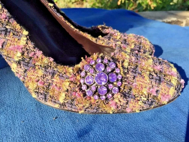 AMANDA SMITH Plaid PURPLE RHINESTONE Stilettos High Heels Womens Shoes Sz 9.5