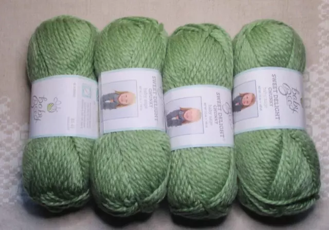 Lot of 4 - Baby Bee Sweet Delight Chunky, Baby Sage, 3.5 oz, 109 yd, Acrylic