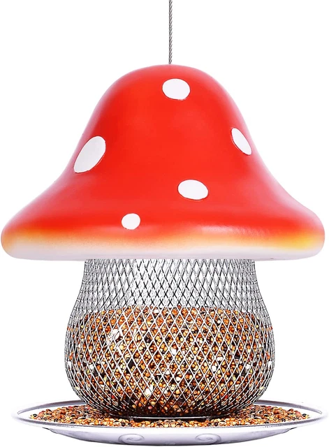 Red Mushroom Solar Bird Feeders - Outdoors Hanging, Color Changing Solar Garden