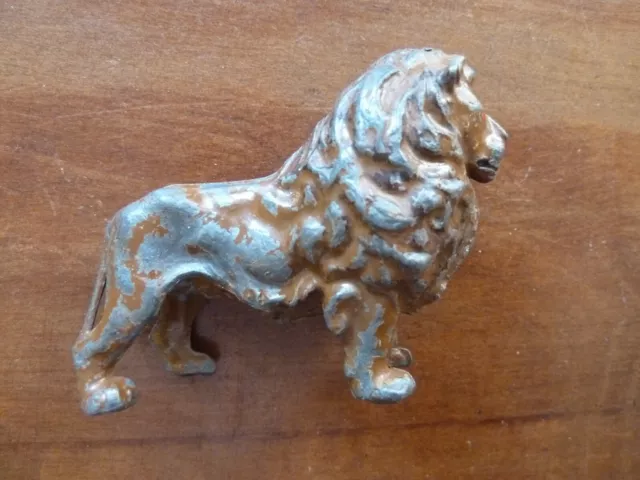 Antique LION Miniature Cast Metal cold painted Circus Zoo Animal