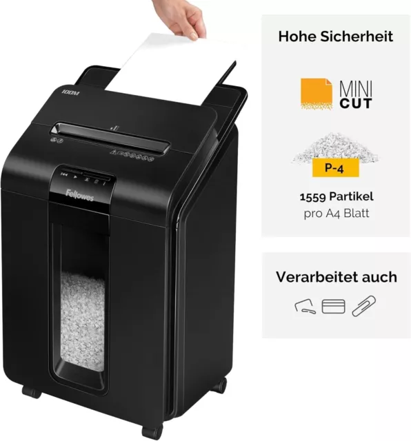 Fellowes Aktenvernichter Powershred 100M 100 Blatt Minicut P4 23L Korb 2