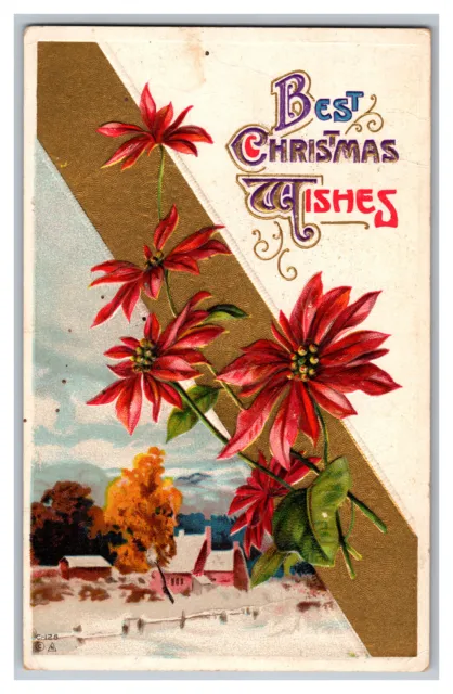 Best Christmas Wishes c1914 Embossed Postcard Flowers
