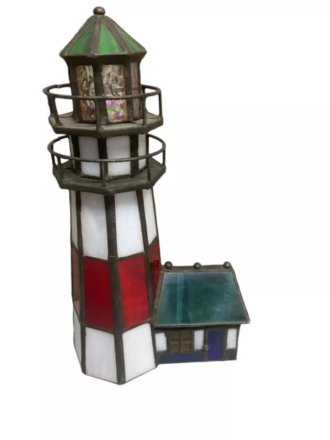 VINTAGE Tiffany Style Stained Glass Light House  7.5"  Night Light Lamp.