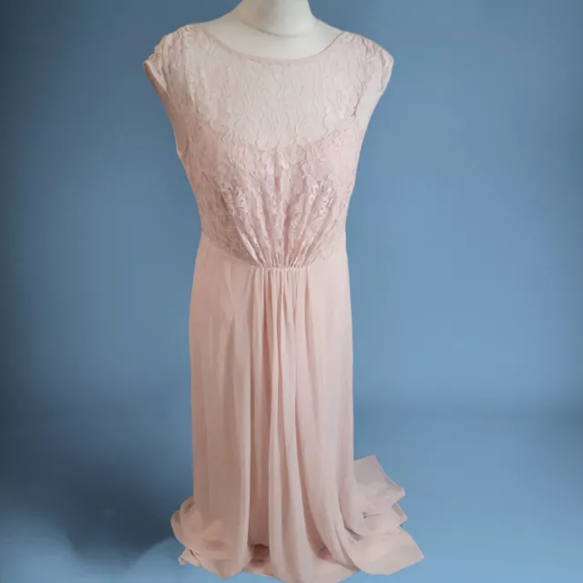 Maxi abito da donna rosa blush ricamato corpetto taglia 12 (Fz14)