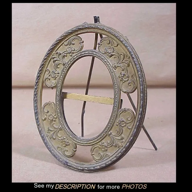 Antique Victorian Art Nouveau Brass Oval Easel Back Picture Frame