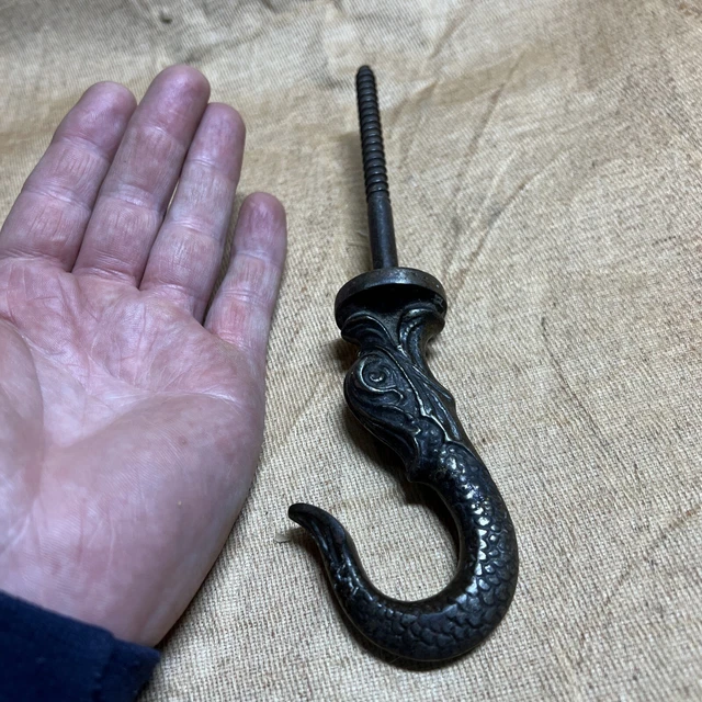 Antique Vtg OLD Ceiling Plant Hook Sea Serpent Fish Cast Iron Bird Cage Hanger