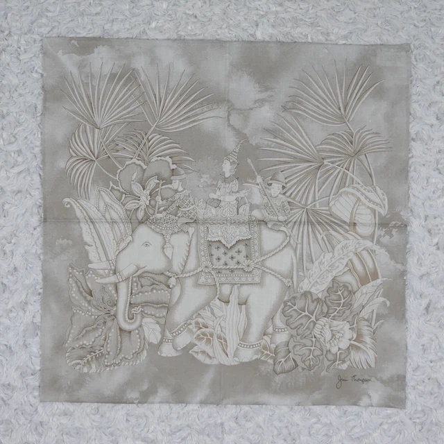 K345 Jim Thompson Ivory Thai Elephant Silk Scarf Scarves Sz. 16" X 16"