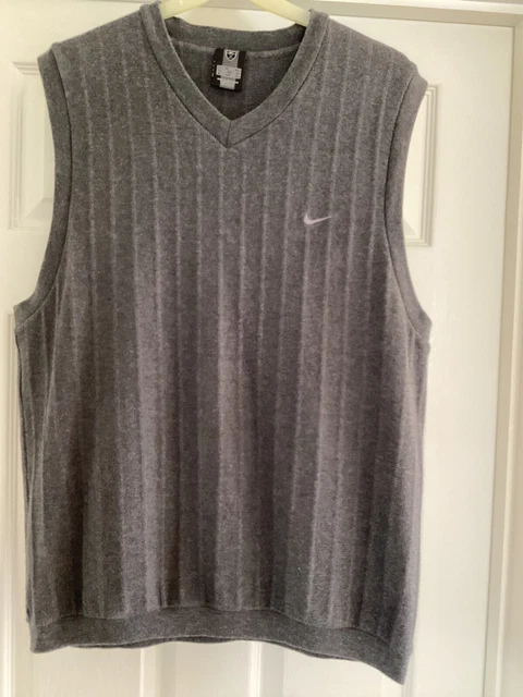 Maglione canotta Nike Golf da uomo puro cotone grigio collo a V logo immacolato