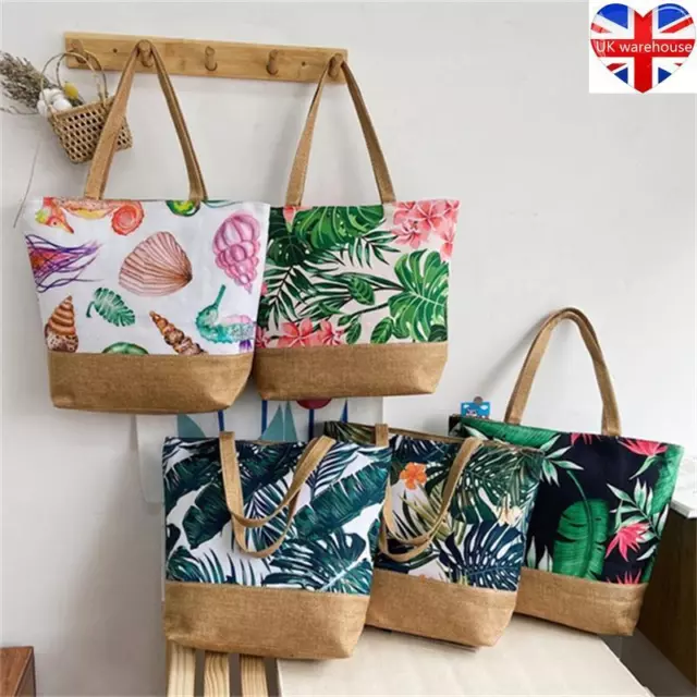 Handbag BEACH SUMMER SHOULDER CANVAS HOLIDAY Large TOTE BAG Leaf print PATTERN