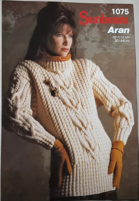 SUNBEAM KNITTING PATTERN 1861 Aran Sweater Size 32 42 Vintage Original 4.20 PicClick UK
