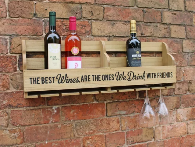 Wine Rack Gin Shelf Home Bar - 8 Bottle & 8 Gin Glass Holder Garden Kitchen Wood