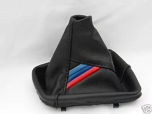 Fits Bmw E30 Black Leather Gear Gaiter Shift Boot Cover Tri Stripes