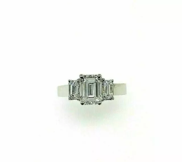 2.54 Carats t.w. 3 Stone Emerald Cut Diamond Wedding Ring GIA 1.64 G VVS2 Center 3