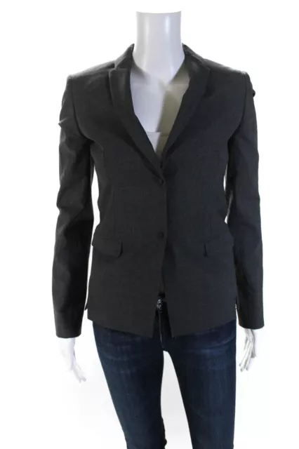 Elie Tahari Womens Gray Wool Two Snap Button Long Sleeve Blazer Size 0