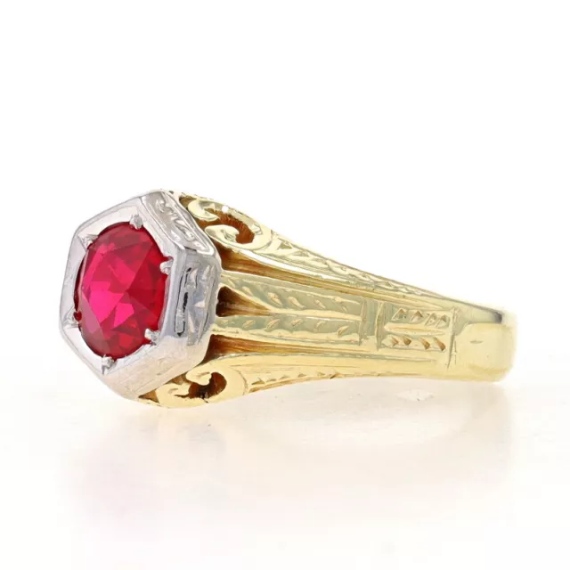 YELLOW GOLD LAB-CREATED Ruby Art Deco Men's Ring 10k Modified Old 1 ...