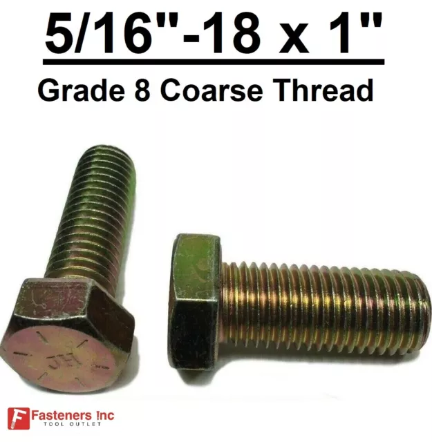 5/16-18 x 1" (FT) Hex Bolt Yellow Zinc Plated Grade 8 Cap Screw Coarse Thread