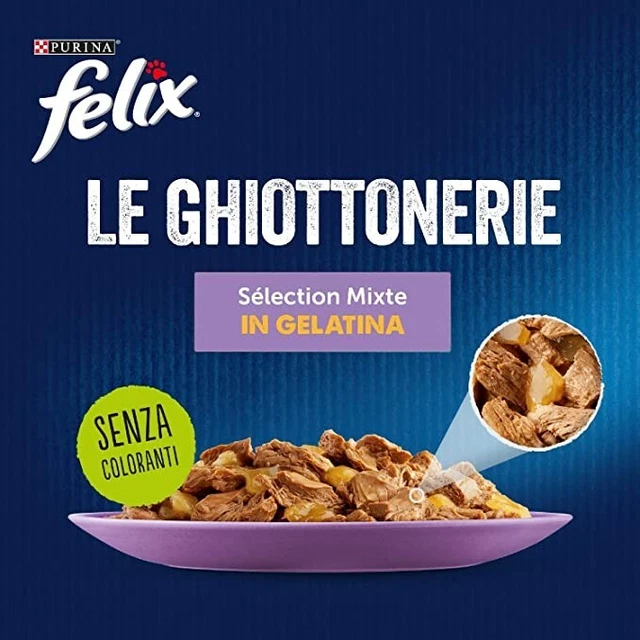 Purina Felix Le Ghiottonerie Cibo Umido per Gatti con Manzo, Pollo, Merluzzo e T 7