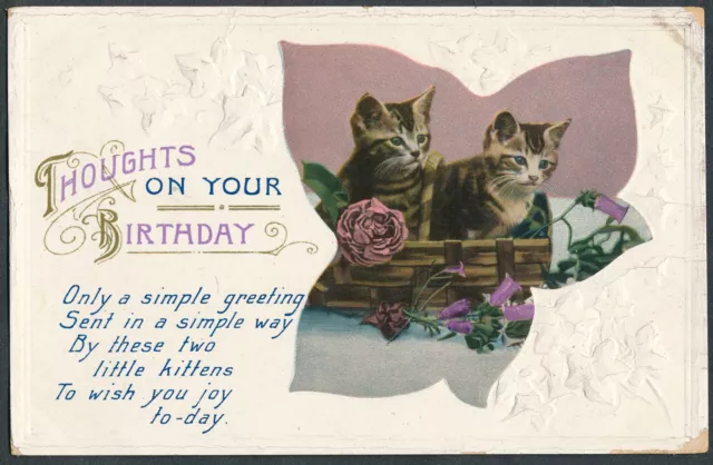 Katze Postkarte Geburtstag postalisch gebraucht Manchester Miss M Thompson Wolverhampton PX5