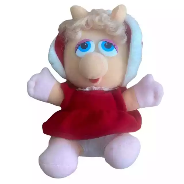 Vintage Muppets 1987 Baby Miss Piggy 7" Plush Stuffed Pig Red Dress Christmas