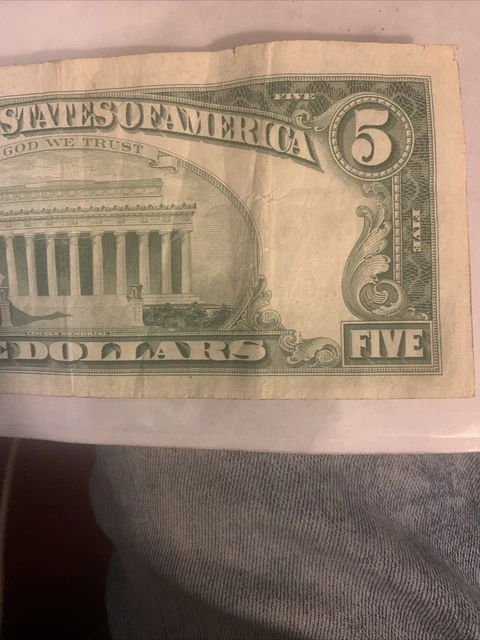 1963 Red Seal $5 Five Dollar Bill Legal Tender Note Error On Lower Right