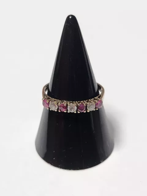 9ct Yellow Gold Ring Pink And White Stones Marked "CZ" Size M 1.2g Birm 1988