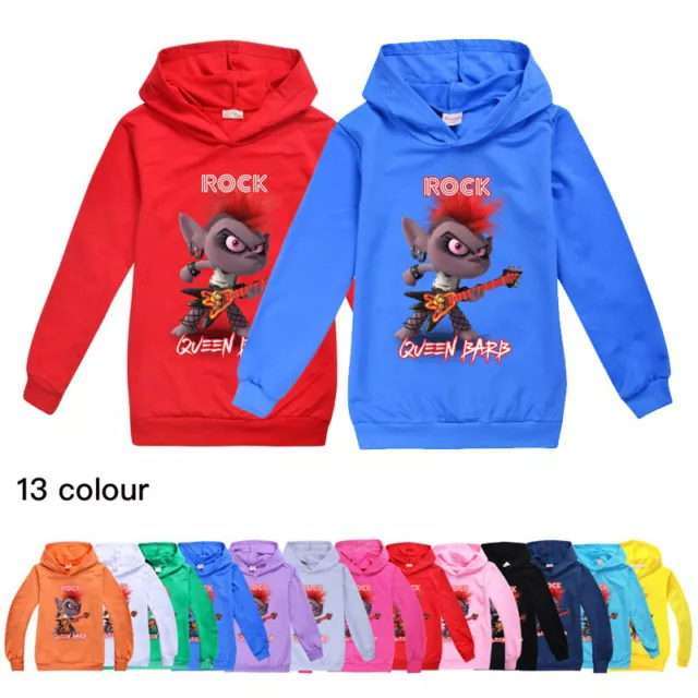 Felpa con cappuccio nuova ragazzo ragazza trolls rock queen barb casual pullover top