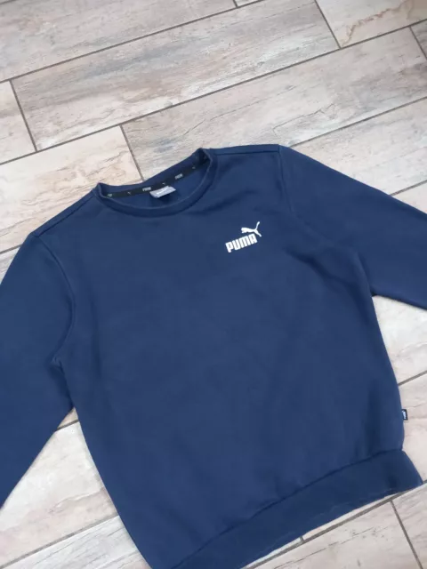 PUMA Vintage Crew Neck Sweatshirt Logo Jumper In Navy Blue Small