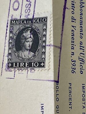 Italy Revenue Stamp 10 Lire Marca da Bollo on 1959 Venice Hotel Receipt