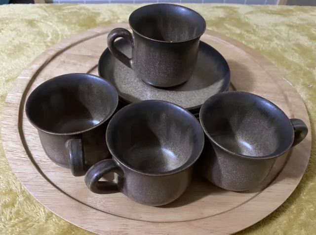 Denby Stoneware Langley Collection Romany Brown Cups & Saucers VGC