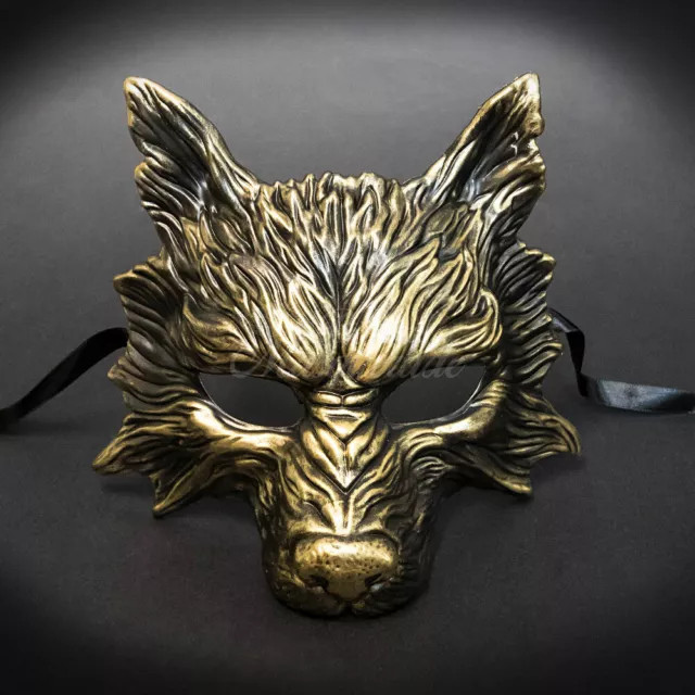 Wolf Animal Masquerade Mask, Men's Masquerade Mask, Halloween Gold Mask