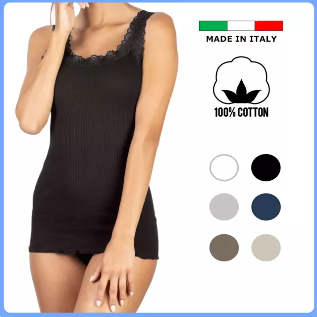 Canotta intima donna Canottiera in PURO COTONE a costine spalla larga elegante