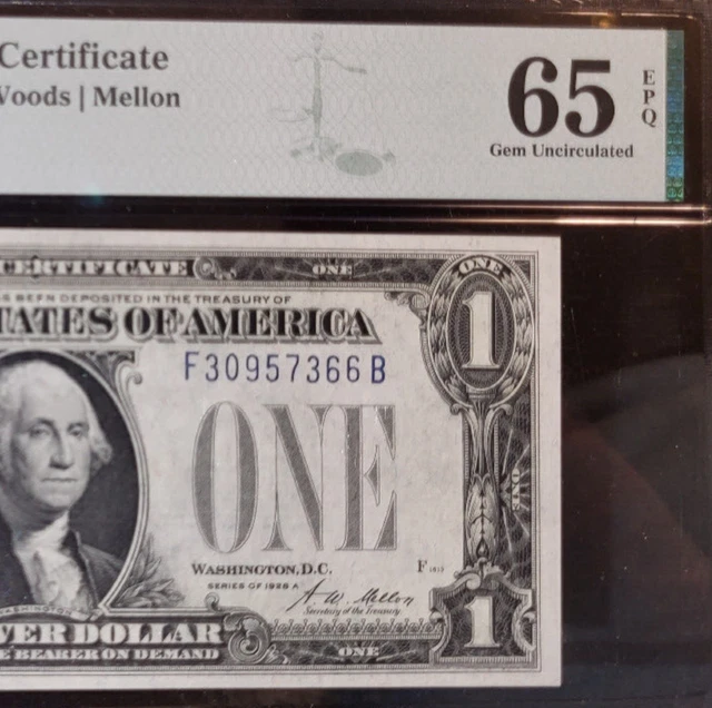 Fr 1601 1928A $1 SC⭐PMG 65EPQ GEM CU⭐F30957366B⭐Crisp Clean SUPERB BANKNOTE
