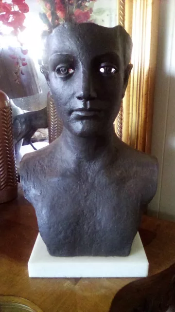 Mid-20th Century Iron Bust Sculpture with stone base
