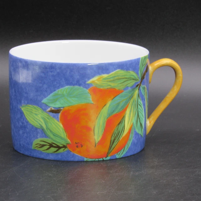 Laure Japy Paris Flat Cup, Jardin Bleu - Orange, Limoges Porcelain, 2 1/2" h Laure Japy Paris Flat Cup, Jardin Bleu - Orange, Limoges Porcelain, 2 1/2" h