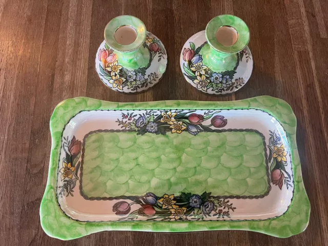 1950's Maling ware lustre tray and candle stick set Dressing Table -6524