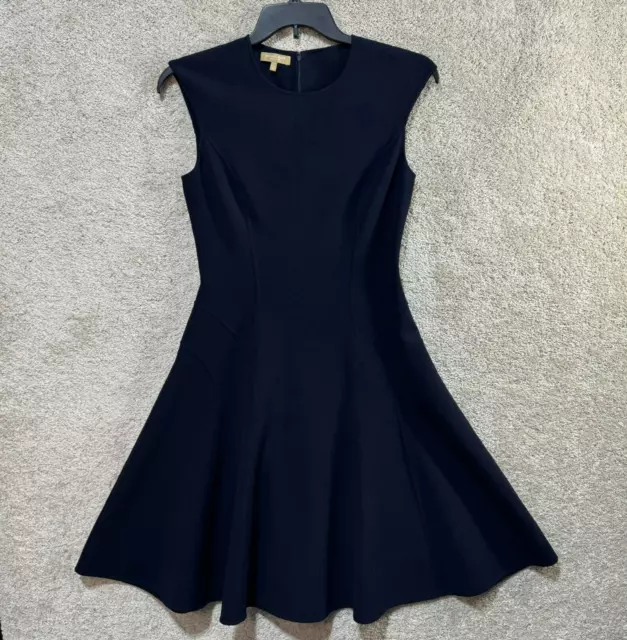 Michael Kors Collection Fit & Flare Dress Women's 8 Navy Wool Blend Sleeveless