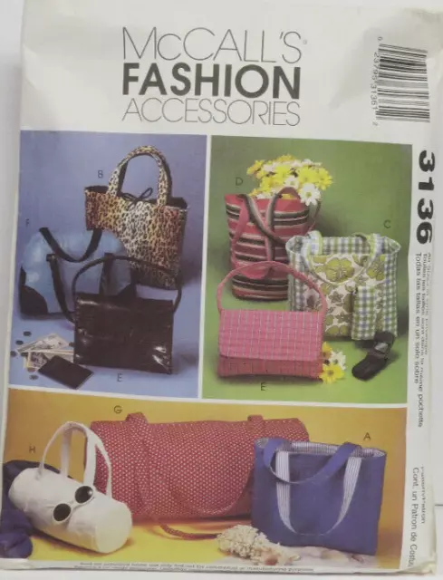 McCalls VTG 2001 Sewing Pattern 3136 Fashion Accessories Bucket Tote Bowling Bag