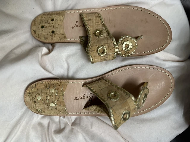 Jack Rogers Women's Jack Navy + Gold Leather Medallion Sandals Size 10 M
