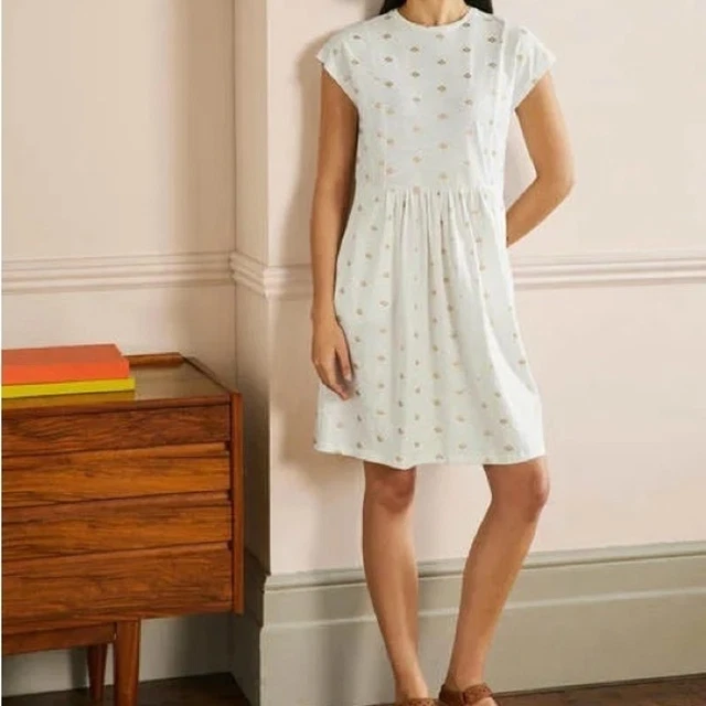 NWT Boden Dress Cotton Jersey T-Shirt Mini Ivory & Gold Foil Women’s Size 12