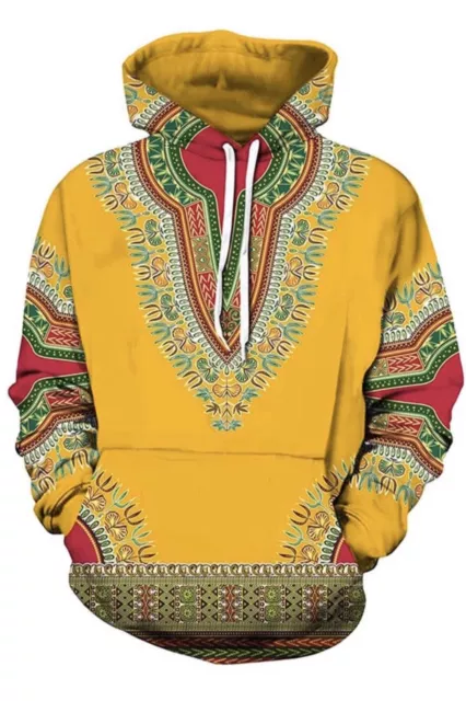 Unisex African Print Dashiki Long Sleeve Fashion Hoodies Sweatshirt Size S