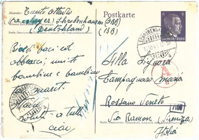 69971 - GERMANY - POSTAL HISTORY: STATIONERY from ITALIAN  in OBB LAGER 1944