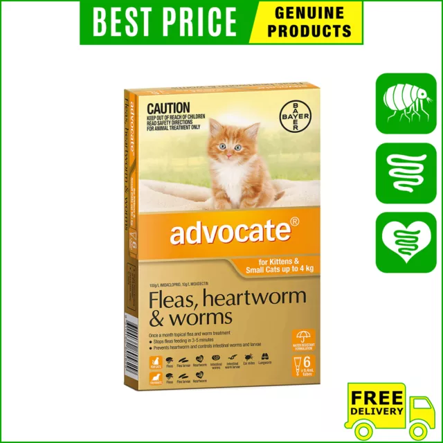 ADVOCATE ORANGE Pack for Small Cats Up to 4 Kg 6 Pipettes Flea Heartworm Control