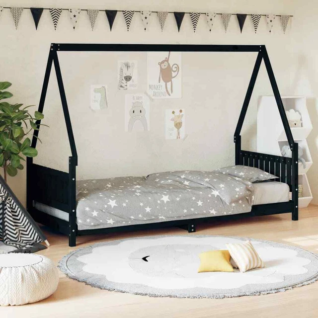 Giroletto per Bambini Nero 80x200 cm in Legno Massello di Pino vidaXL