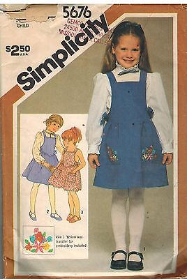 5676 Vintage Simplicity Cartamodello Ragazze Prendisole Jumper Blusa Scuola Fall