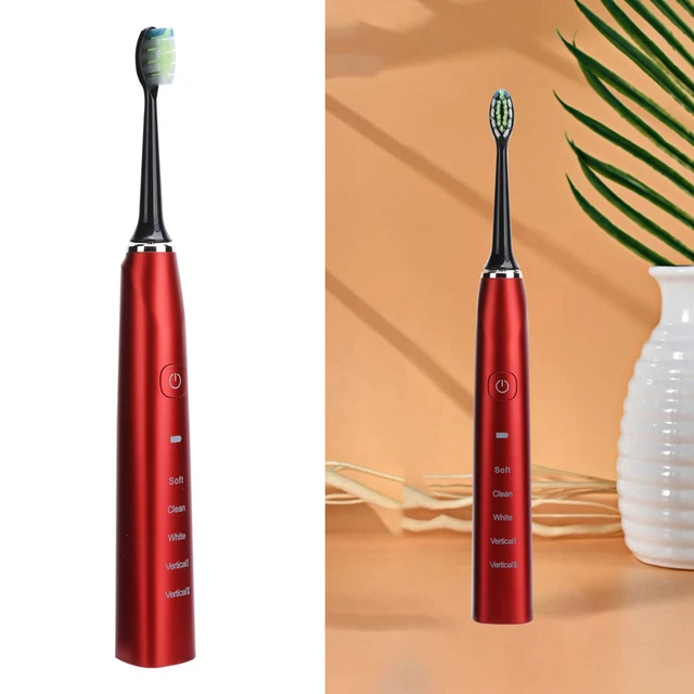 Cepillo de dientes eléctrico ultrasónico para adultos (rojo) carga inalámbrica USB completa