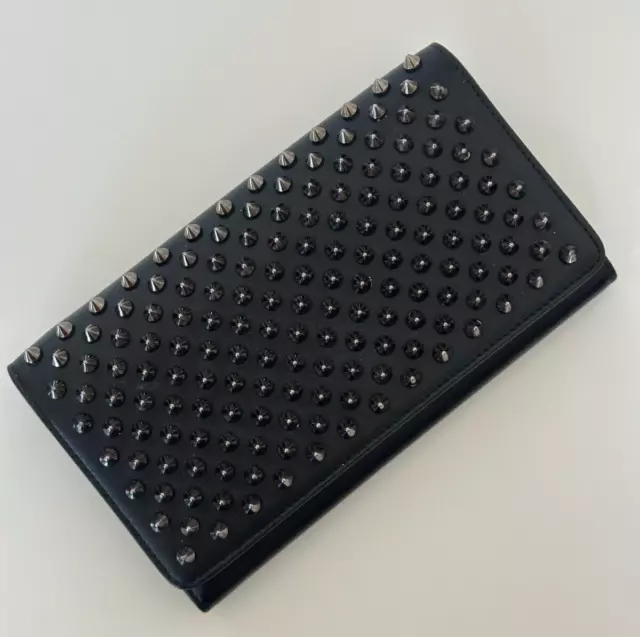 Christian Louboutin Long Wallet Black Leather Spike Studs - Used - Free Ship