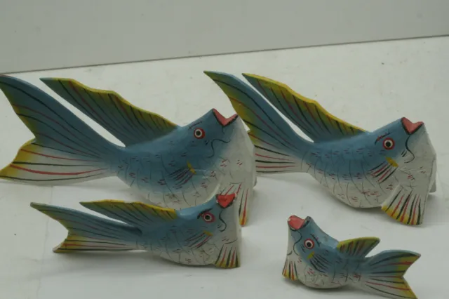 4 Colorful Hand-Painted Tropical Fish Wood Sculptures Beach / Nautical Decor